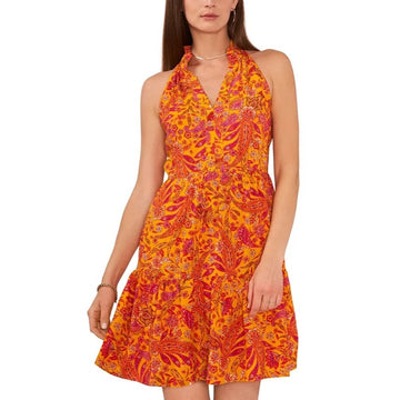Women's Paisley-Print Dress - 1.State Orange Size Large Beach Mini Dress