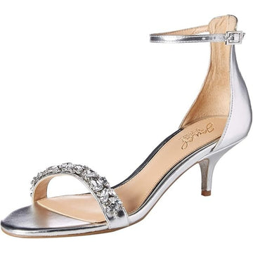 Jewel Badgley Mischka Dash Silver Kitten Heel Sandals Women’s Size 10M
