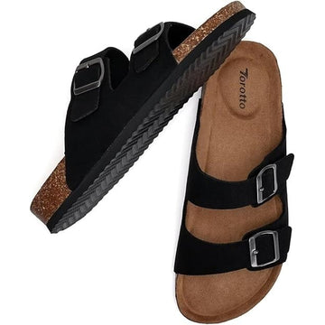Torotto Men's Black Slides Sandals with Cork Footbed – Size 45 US 11