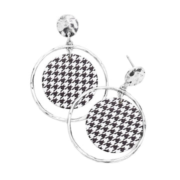 Women's Dangle Earrings Houndstooth Open Circle Layered Drop Metal Earrings