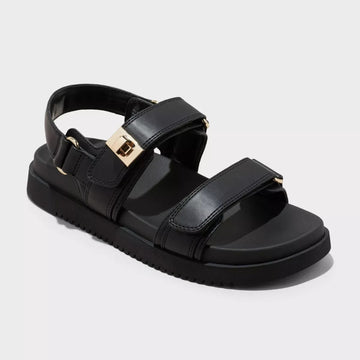 A New Day Women's Jonie Black Footbed Sandals Size 8 Faux Leather Open Toe