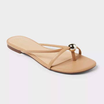 A New Day Bri Strappy Ball Ornament Sandals Tan Size 8 Slip-On Flats