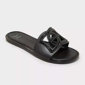 Shade & Shore Dove Black Cut Out Slide Sandals Size 8 Open Toe Slip-On