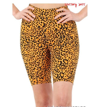 ZENANA Women's Bike Shorts Stretchy Animal Print Golden Brown Size S or L