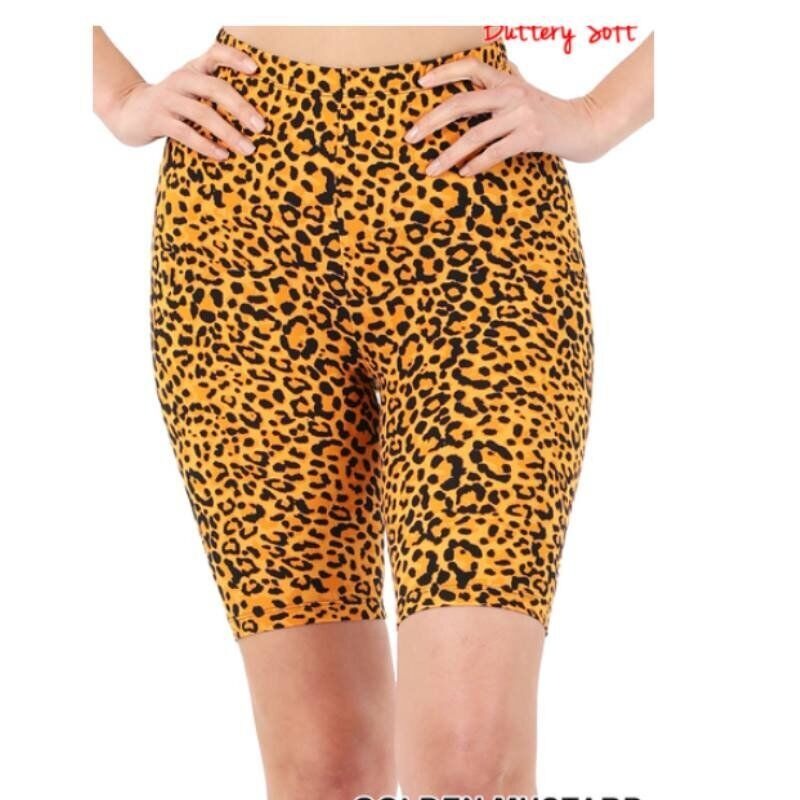 ZENANA Women's Bike Shorts Stretchy Animal Print Golden Brown Size S or L