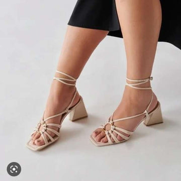 Dolce Vita Heeled Sandals Strappy Tie Up Square Toe Beige Heels Size 8.5
