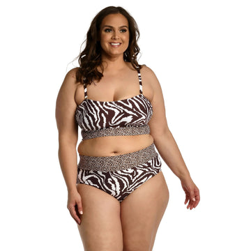 LA BLANCA Plus Size Cropped Tankini Top Fierce Lines Bandeau Brown Size 18W