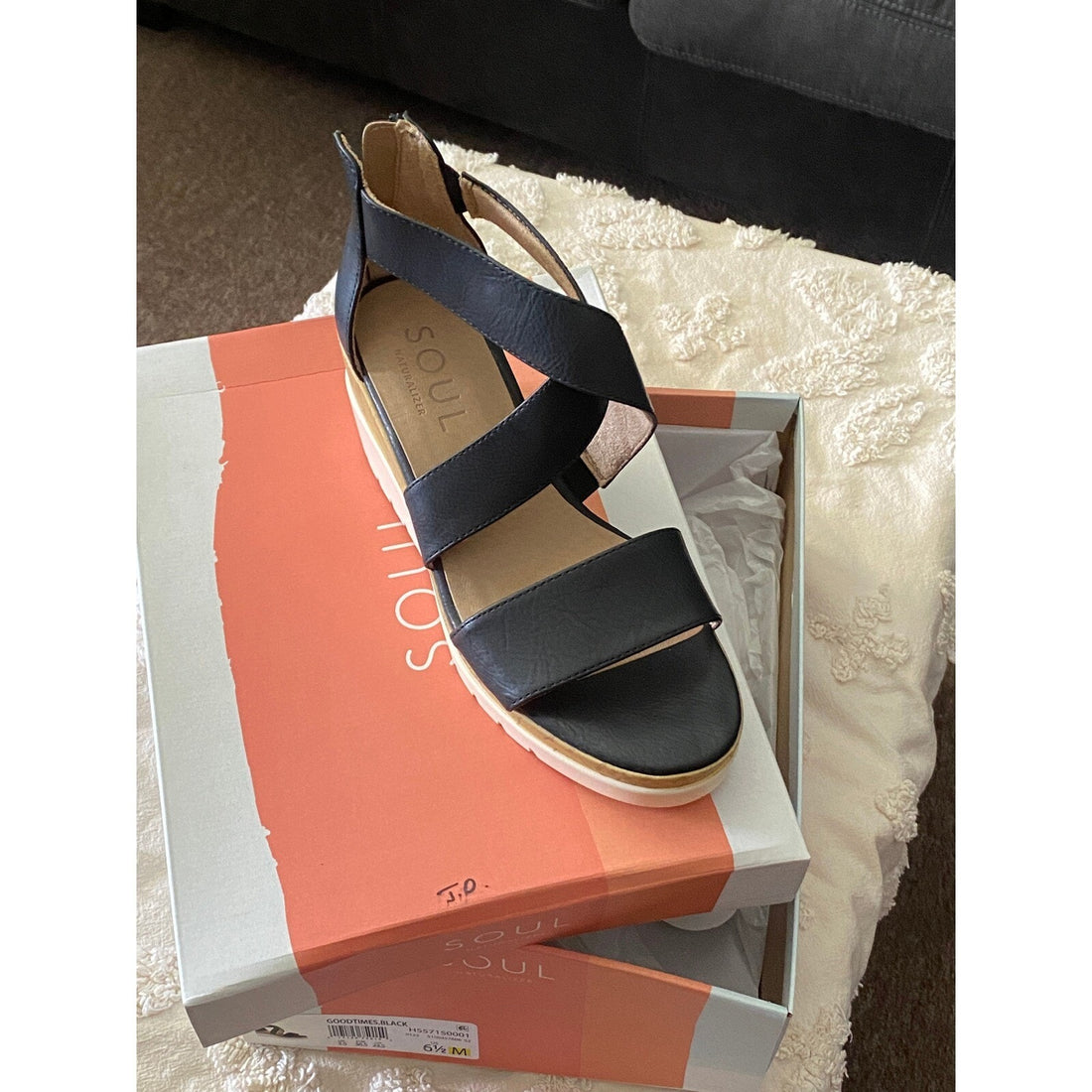 SOUL Naturalizer Goodtimes Wedge Sandals Black Size 6.5