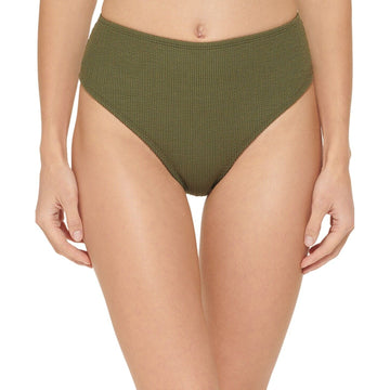 DKNY Women's High-Waist Bikini Bottoms - Green Textured Swim Bottoms, Size L
