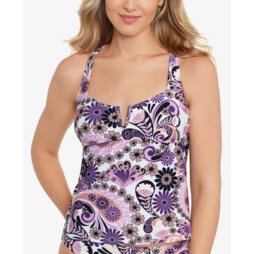 Salt + Cove Juniors' Paisley Printed V-Wire Tankini Top - Purple, Size M