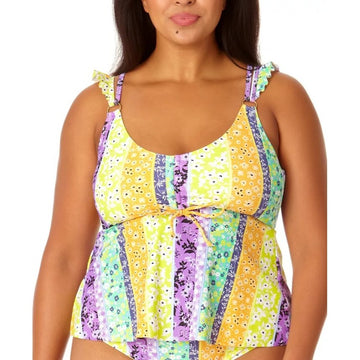 Salt + Cove Juniors' Tankini Top Plus Size Printed Flyaway Swim Top - Size 1X