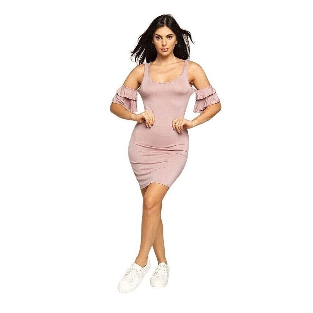 Heart & Hips Pink Ruffle Sleeve Bodycon Mini Dress Women's Size S