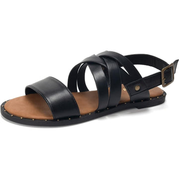 FUNKYMONKEY Black Strappy Flat Sandals Women's Size 6 Open Toe Casual