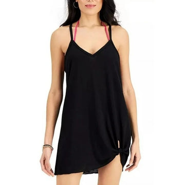 Miken Swim Coverup Dress Black Junior Knot-Hem Dress Size L