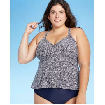 KONA SOL Plus Size Swim Tankini Top - Size 14W Blue and White