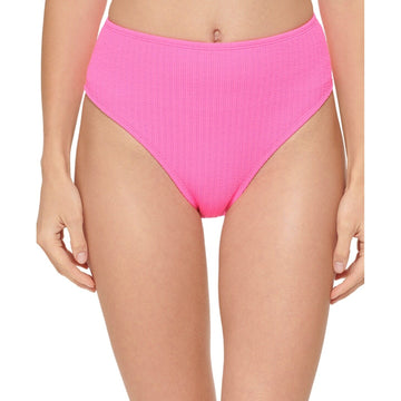 DKNY Women's Textured High Waist Bikini Bottoms Hot Pink