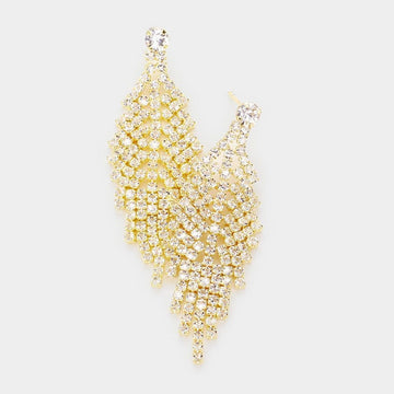 Women's Rhinestone Leaf Evening Earrings Gold Screw Back