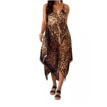 Tommy Bahama Women Black Sun Cat Leopard Print Scarf Cover Up Dress Size L/XL