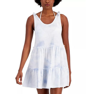 MIKEN Juniors' Cotton Tie-Dye-Print Tiered Cover-Up Dress