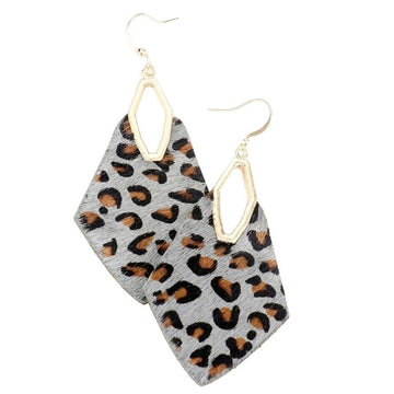 Women's Leather Earrings Dangle Leopard Print Earrings, Geometric Earrings