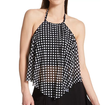 Coco Reef Women's Riviera Dot Aura Mesh Tankini Swim Top in Black SIZE 38DD NWT
