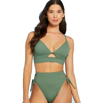 Shade & Shore Women's Bikini Top Size Longline Cut Green Swim Top