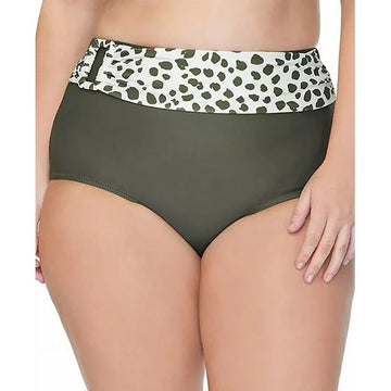 RAISINS Women's High Waist Bikini Bottoms Size 16W Olive Green Animal Print Trim