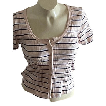 Women's Button Front Top, Size Small Striped Button Front Short Sleeve Top