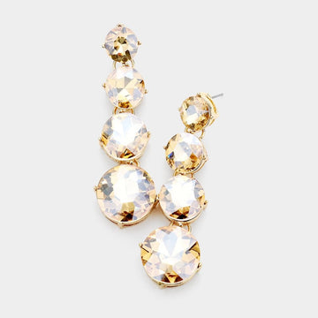 Women's Evening Earrings White and Gold Round Stone Clear Dangle Earrings