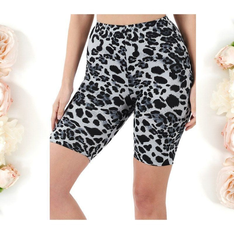 Zenana Women's Gray Animal Print Bike Shorts Size Small