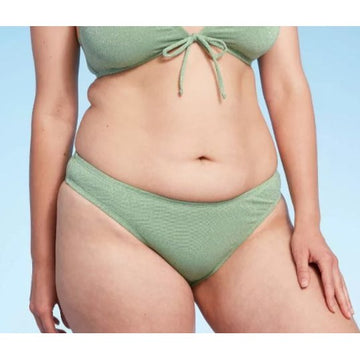 Shade & Shore Cheeky Bikini Bottoms Size XL Green Metallic Swim Bottoms