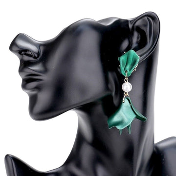 Women's Green Drop Earrings Pearl Rosette Drop Evening Earrings