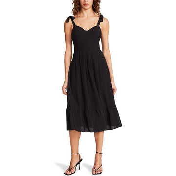 Steve Madden Women's Dress Sophia-Rose Size 6 Black Tie Shoulder Midi Dress