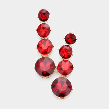 Women's Red Dangle Earrings 2.5" Long Round Stone Wedding or Formal Earrings