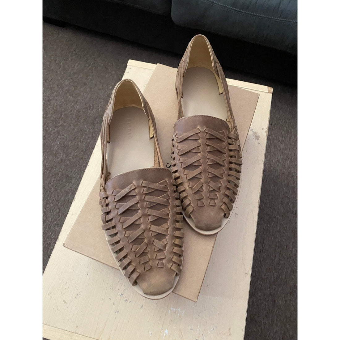 Nisolo Men's Huarache Leather Sandals Size 12.5 Slip-On Comfort Shoes Tobacco