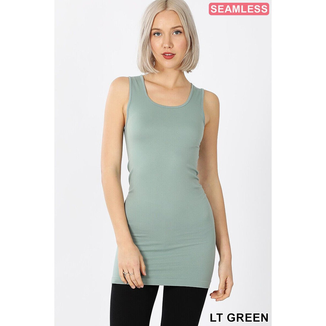Zenana's Women's Seamless Longline Tank Top in Light Green Size L/XL