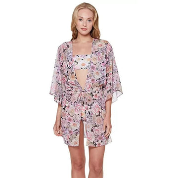 Sanctuary Swim Cover Up Flutter Sleeve Caftan Floral Print Size L