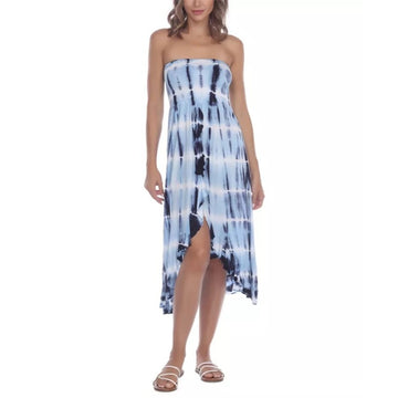 RAVIYA Strapless Swim Cover-Up Dress Blue Tie Dye Size S Beach Dress
