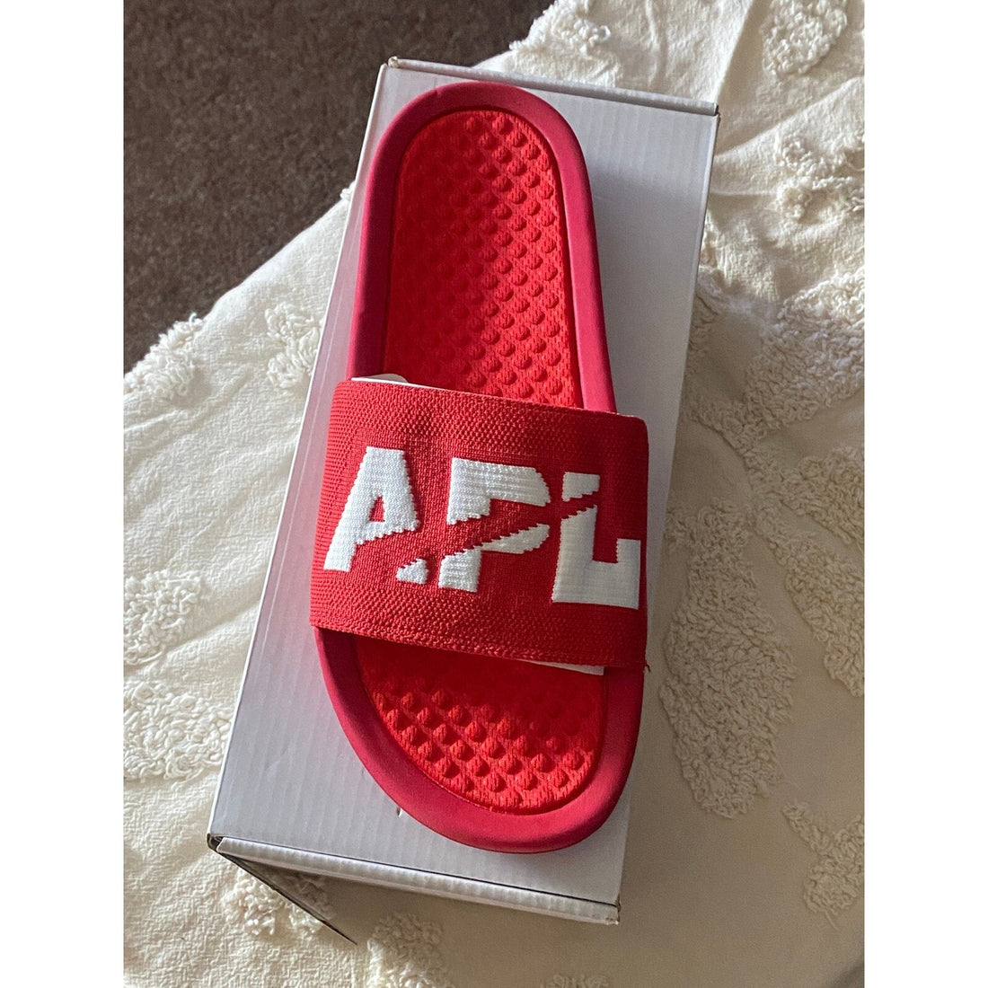 APL Women's Techloom Slide Sandals Red/White Size 9 – Cushioned Comfort
