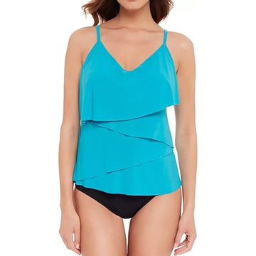 Magicsuit Women's Pool Blue Solid Chloe Tankini Swim Top Size 10