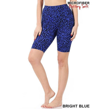 Zenana Women's Biker Shorts, Blue Animal Print Shorts Size Small