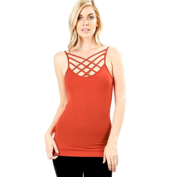 Zenana Seamless Criss Cross Tank Top Copper Size S/M Stretchy Slim Fit