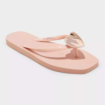 Shade & Shore Women's Heart Thong Flip Flop Sandals Roseanne Blush Size 6