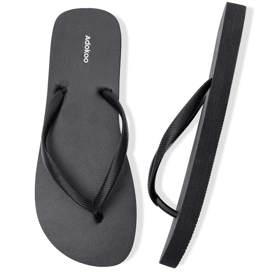 Adookoo Women's Quality Flip Flop Sandas, Black Slim Beach Flip Flops Black Size 11