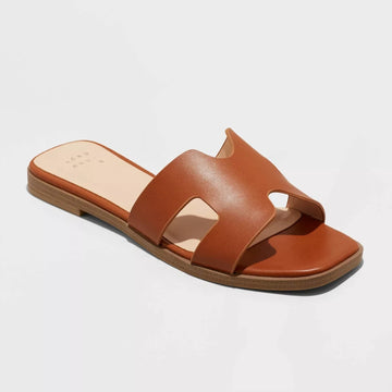 A New Day Nina Cognac Slide Sandals Size 9 Faux Leather Open Toe Ankle Strap