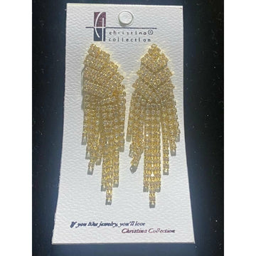 Women's Rhinestone Pave Fringe Evening Earrings in Gold