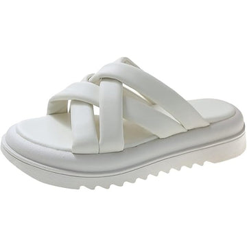 Women's White Sandals Size 6.5 White Criss-Cross Slides Non Slip
