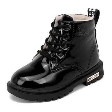 Toddler Girl Black PU Leather Snow Boots – Waterproof Non-Slip Winter Size 12