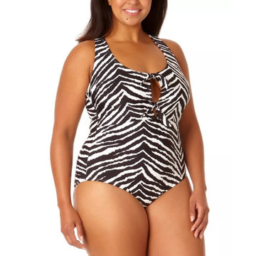 Salt + Cove Juniors' Plus Size Knot-Front Zebra One-Piece Swimsuit, 3X