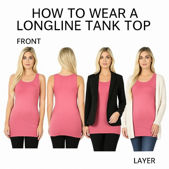 Zenana Women's Seamless Longline Tank Top in Deep Green Size L/XL